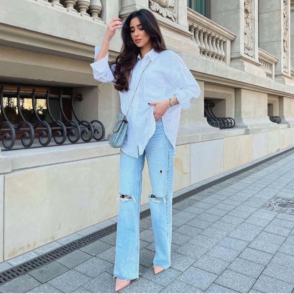 Zara Wide Leg Full Length Ripped Jeans